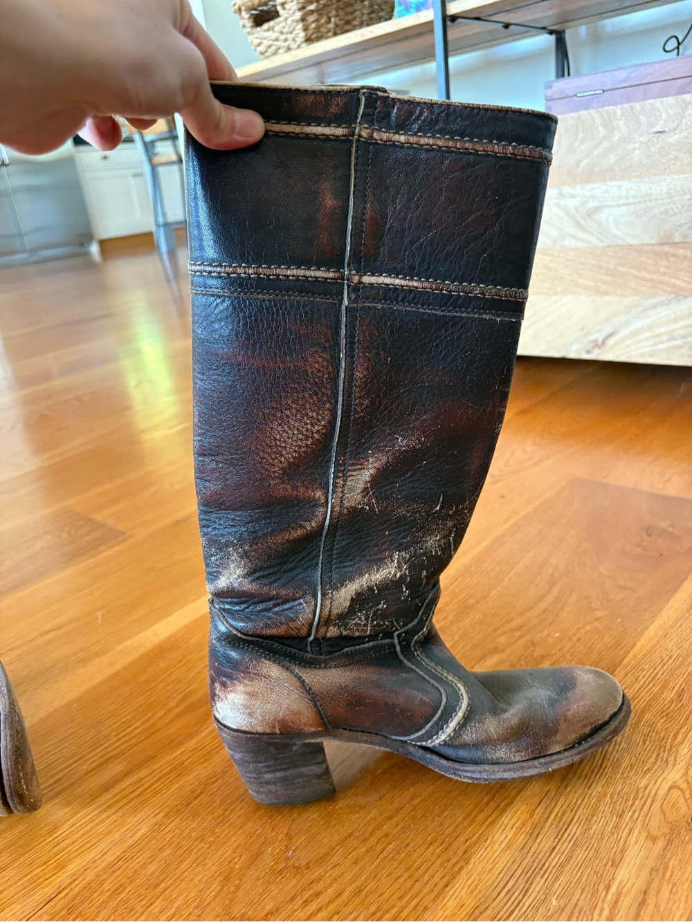 Frye Brown Leather Knee-High Heeled Boots